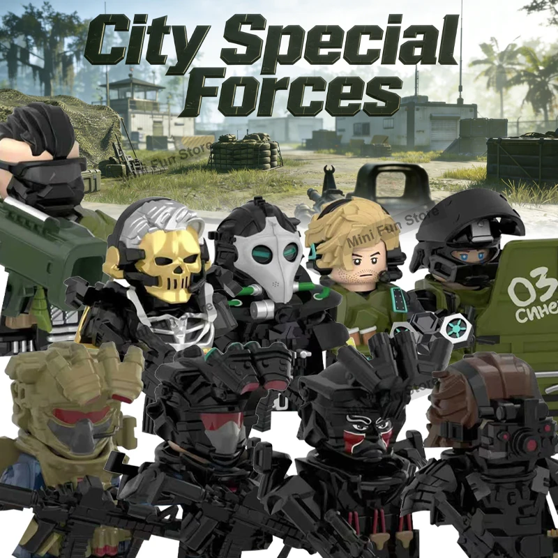 MOC City Spezialeinheiten-Serie Bausteine Militär SWAT Polizei Spiel Soldatenfigur Schild Maske Rüstung Helm Bausteine Spielzeug Geschenk