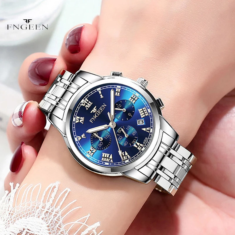 FNGEEN Luxury Brand Quartz Watch Women Elegant Stainless Steel Watch Luminous Waterproof Date Ladies Dress Watch New Style 4006