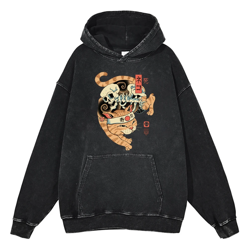 Sudaderas con capucha para hombre y mujer, ropa deportiva con estampado de gato samurái, Estilo Vintage, 100% algodón, informal, Hip Hop, Y2K