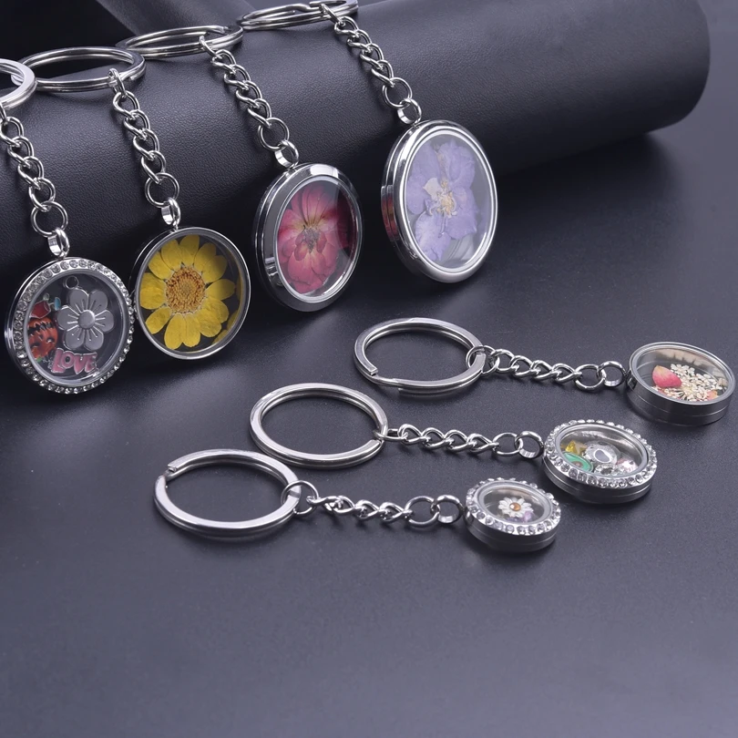 1Pc 20-40mm Stainless Steel DIY Round Floating Medaillon Pendant Keychain Glass Living Photo Locket подвески Keyring Jewelry