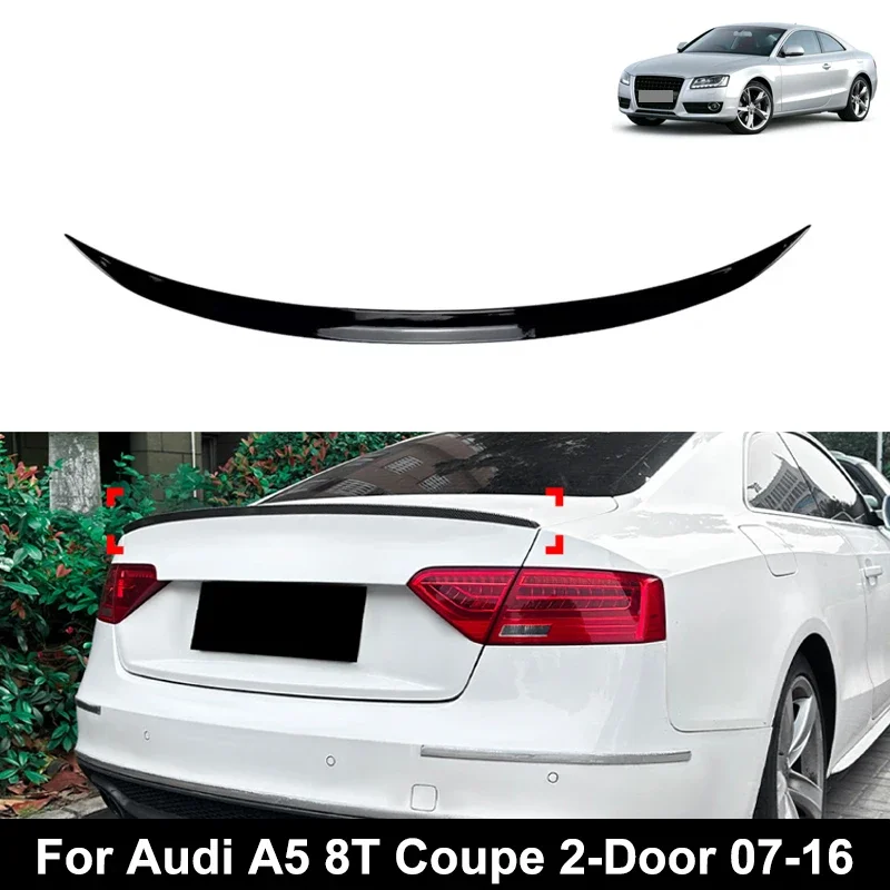 For Audi Accessories A5 8T Coupe 2-Door 2007-2016 Car Rear Trunk Spoiler Wing Boot Lip Glossy Black Soft Plastic
