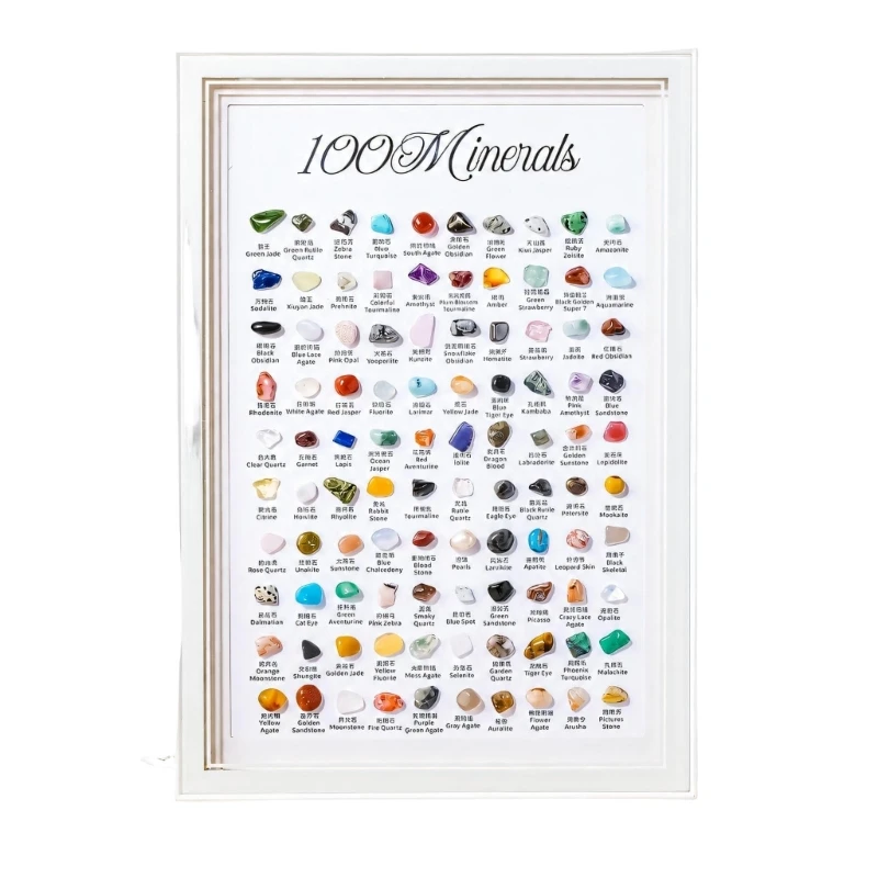 White Mineral Light Case With 100 Name Text Items for Desk Viewing best sale