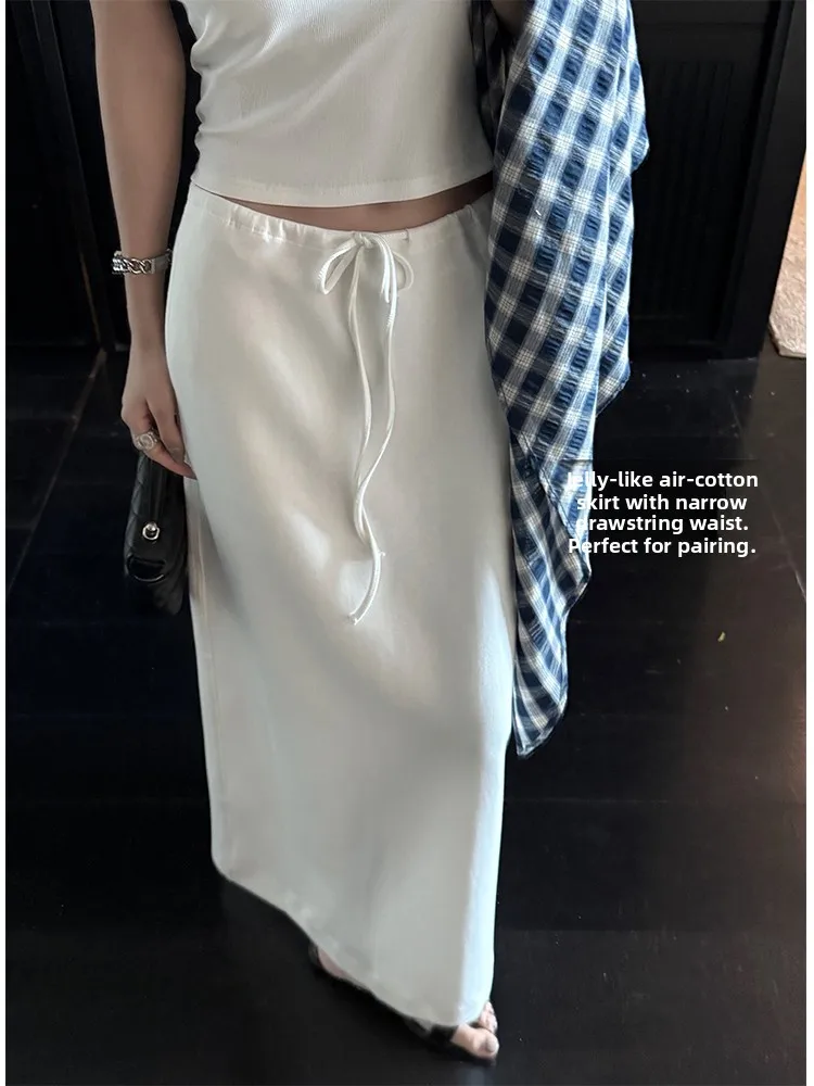 High Waist Drawstring White Half Skirt Korean Style Straight Cut Skirt Women's Fashionable Versatile Autumn New Arrival
