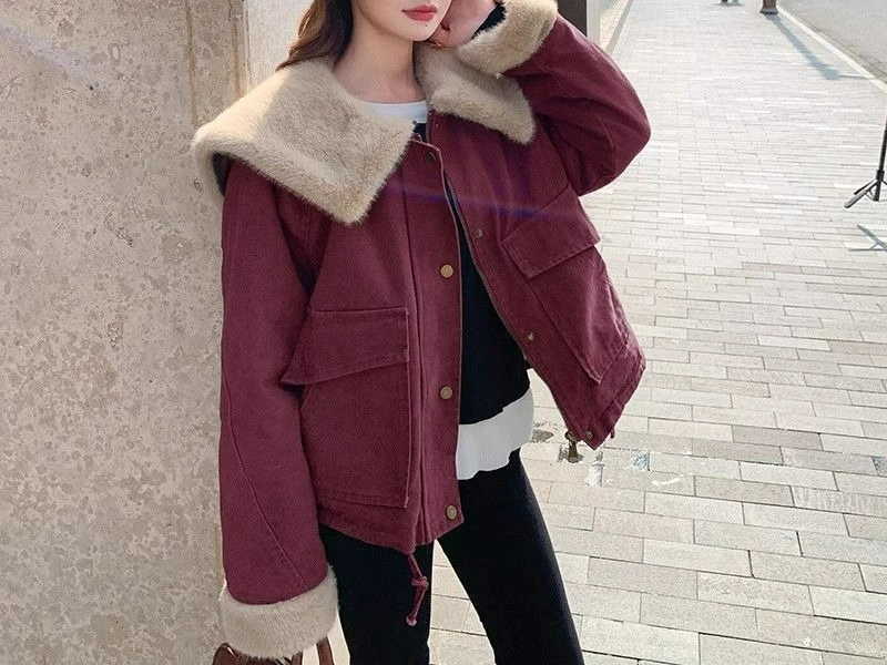 

Retro Large Collar Thick Jacket 2025 New Women's Winter Workwear Thick Jacket