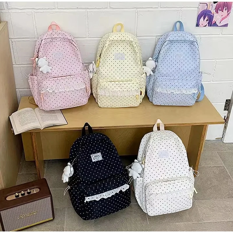 Lightweight  Fashion Simple Travel Backpack Korea Point Lace Backpack Nylon Large Capacity Multi Layer Reducing Campus Backpack