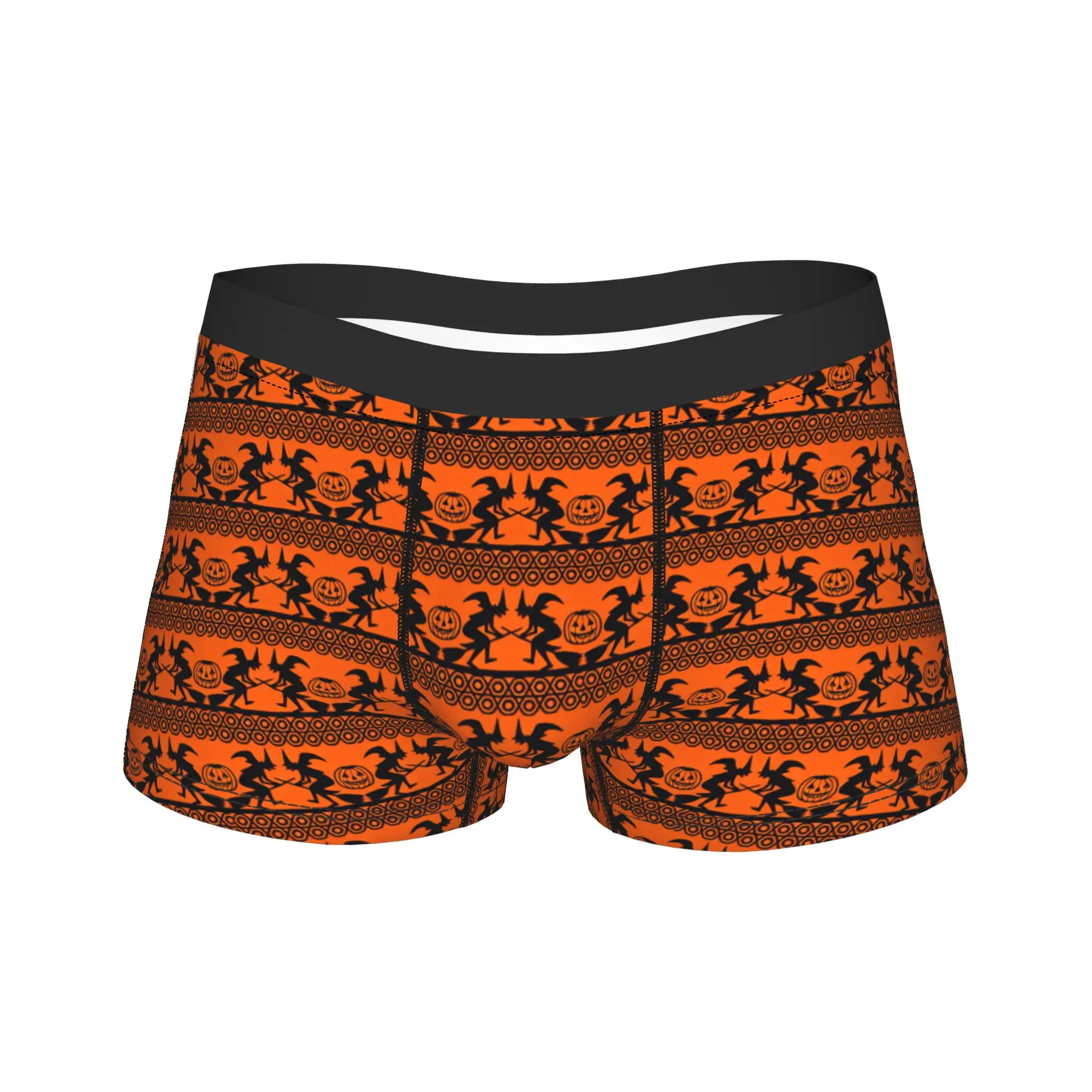 Halloween Witch And Pumpkin Tribal Striped Seamless Pattern Boxer Brief  Underwear Trenky Men Sexy Soft Boxer Shorts Underpants