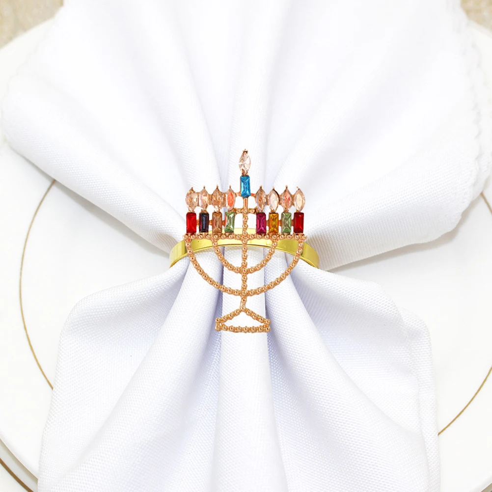 

12pcs Hanukkah Napkin Rings Menorah Design Holders Reusable Decorative Serviette Buckles Elegant Table Centerpiece