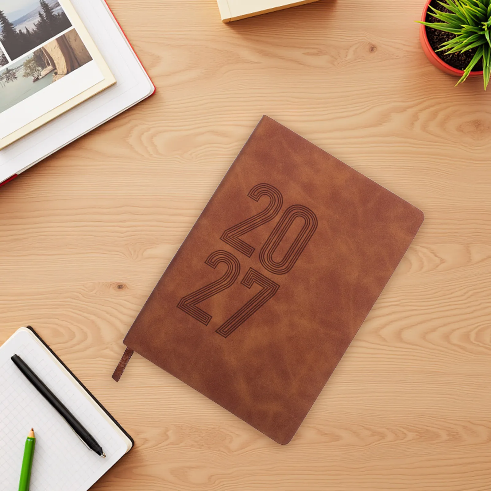 2027 Daily Planner Notebook – Portable Yearly Organizer, 8.3x5.7 Inch Coffee-Themed Work Schedule Diary