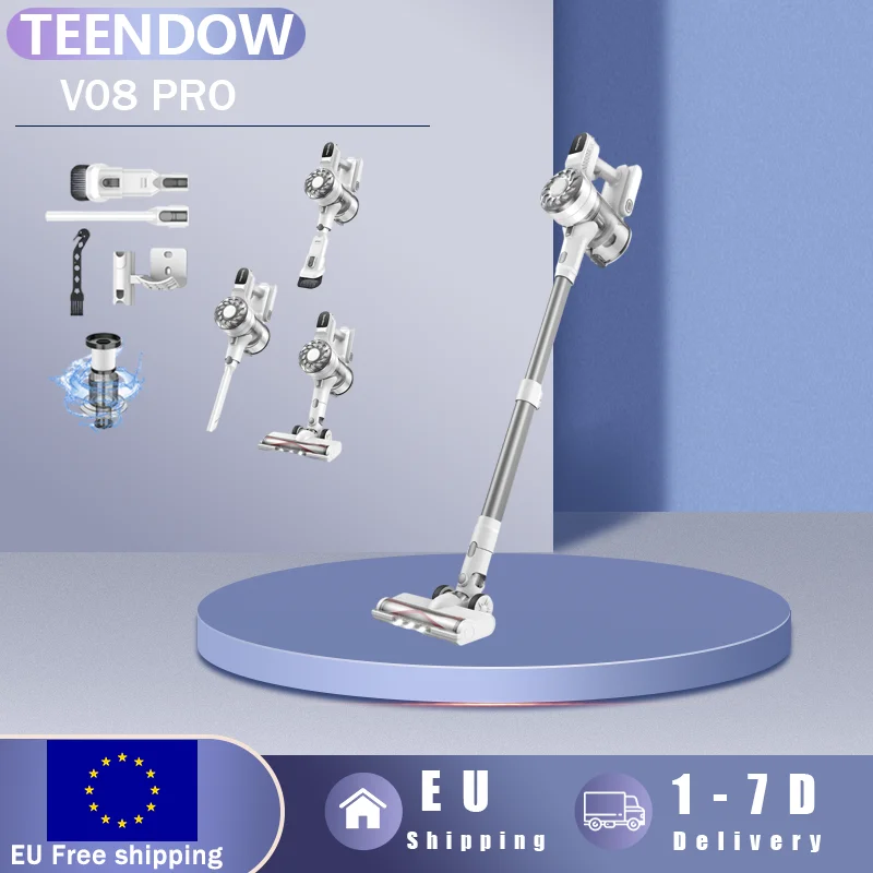 Teendow V08Pro 6-in-1 draadloze stofzuiger met 5-traps filtersysteem, 25kPa krachtige zuigkracht, 180° ° Flexibele besturing Huishoudelijke reiniging