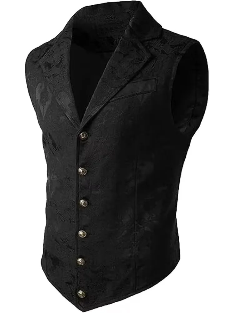 Gilet de Costume Homme Jacquard Floral Victorien, Col Revers, Simple Boutonnage, Coupe Slim, Idéal p