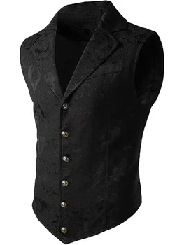 Victorian Floral Jacquard Men Suit Vest Formal Business Lapel Single Breasted Slim Fit Waistcoat Wedding Banquet Party Tops 3