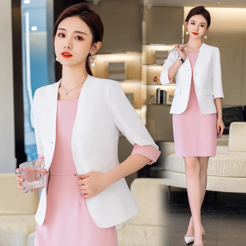 Plus Size 5XL Formal Women Business Suits Spring Summer Dresss Suits with Tops and Dress Business Work Wear Professional Blazers