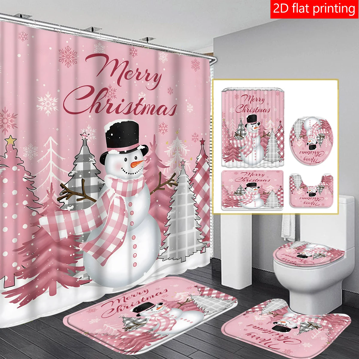 

4pcs Christmas candy curtain shower curtain decoration, beautiful housewarming gift modern home decoration, waterproof shower cu