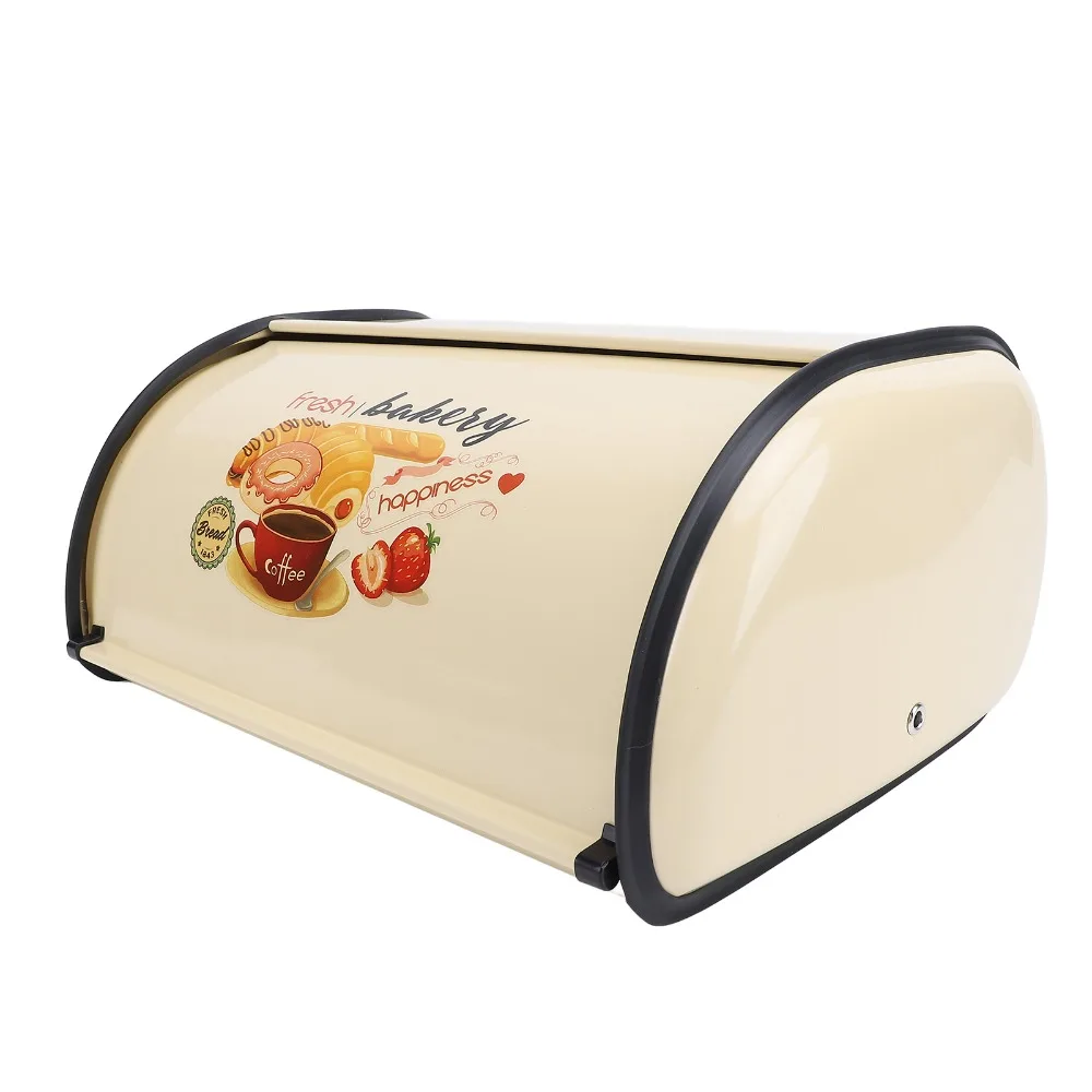Exquisite Iron Bread Storage Bin Champagne Color Bread Box Container Roll Top Bread Box Home Bakery