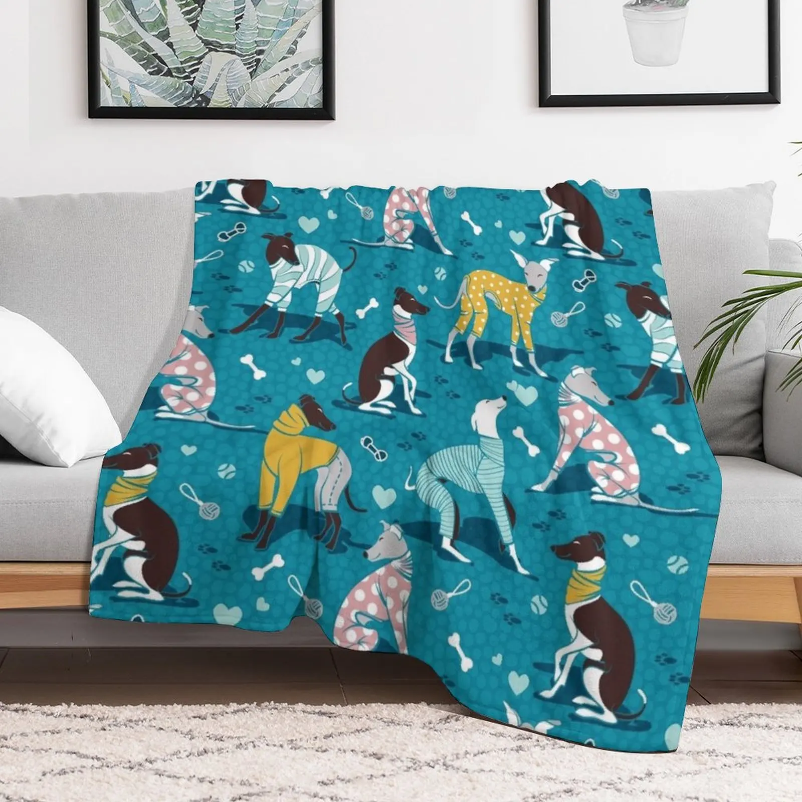 Greyhounds dogwalk // turquoise background Throw Blanket Summer for babies Tourist Blankets For Sofas Blankets