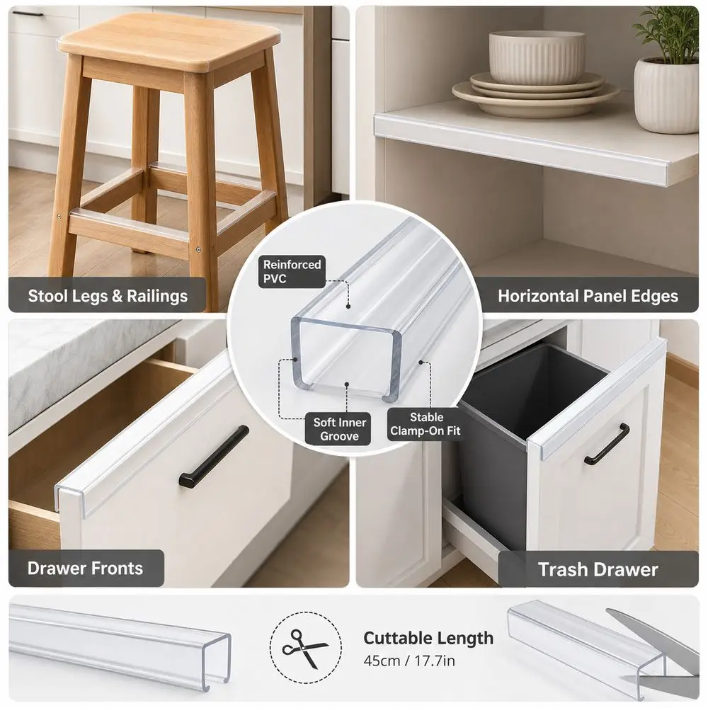 1/2/4PCS PVC Furniture Edge Protector Transparent Cuttable Cabinet Door Protector Clamp-On Structure Reinforced Sidewalls