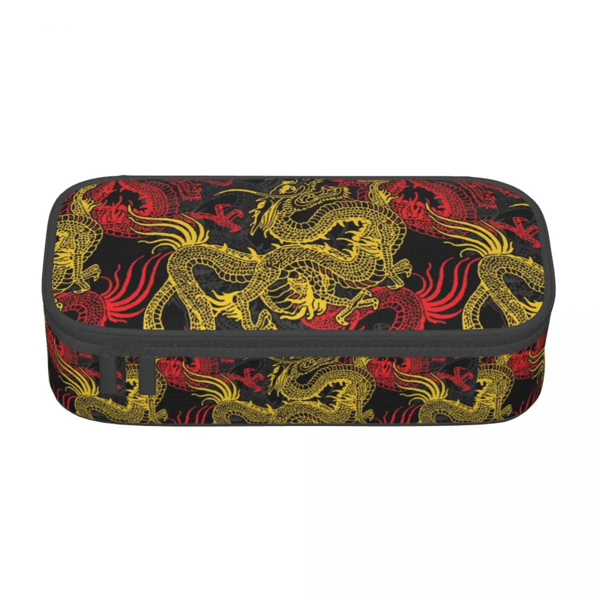 Customized Golden Chinese Dragon Pattern Cute Pencil CaseLarge Capacity Oriental Mythical Pencil Box Students Stationery