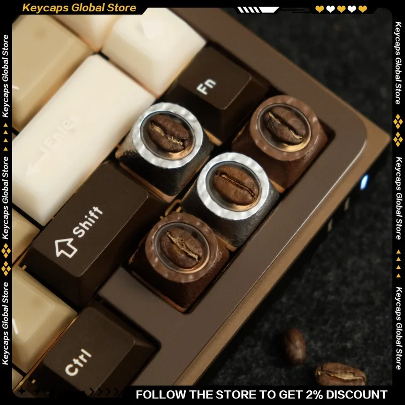 Original Real Coffee Bean Resin Keycap 3D Printing Creative Cute Custom 1U R4 Single Key Cap for Mechanical Keyboard Gifts
