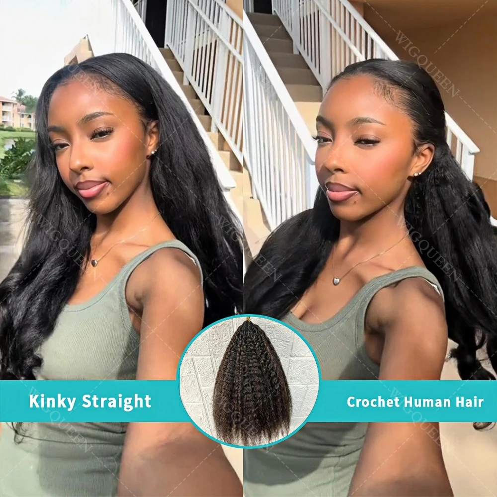 

12A Reusable Fullness Kinky Straight Feather Crochet Human Hair Extensions Invisible Knot Crochet Hair For Boho Twist Braiding