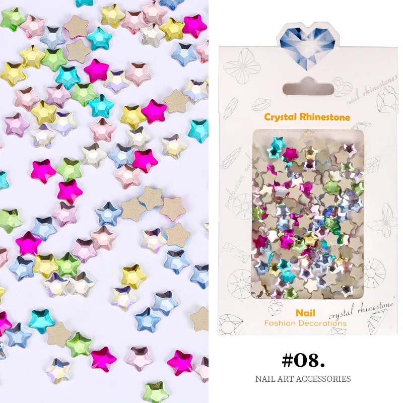 100pcs  Fat Star Colorful Diamond Mixed Decoration Love Square Moon Nail Enhancement Jewelry