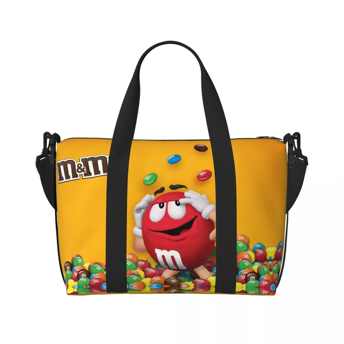 Custom Large Funny MM Emoticons Tote Bag for Women Candy Chocolate Shopper Shoulder Beach Gym Travel Bag