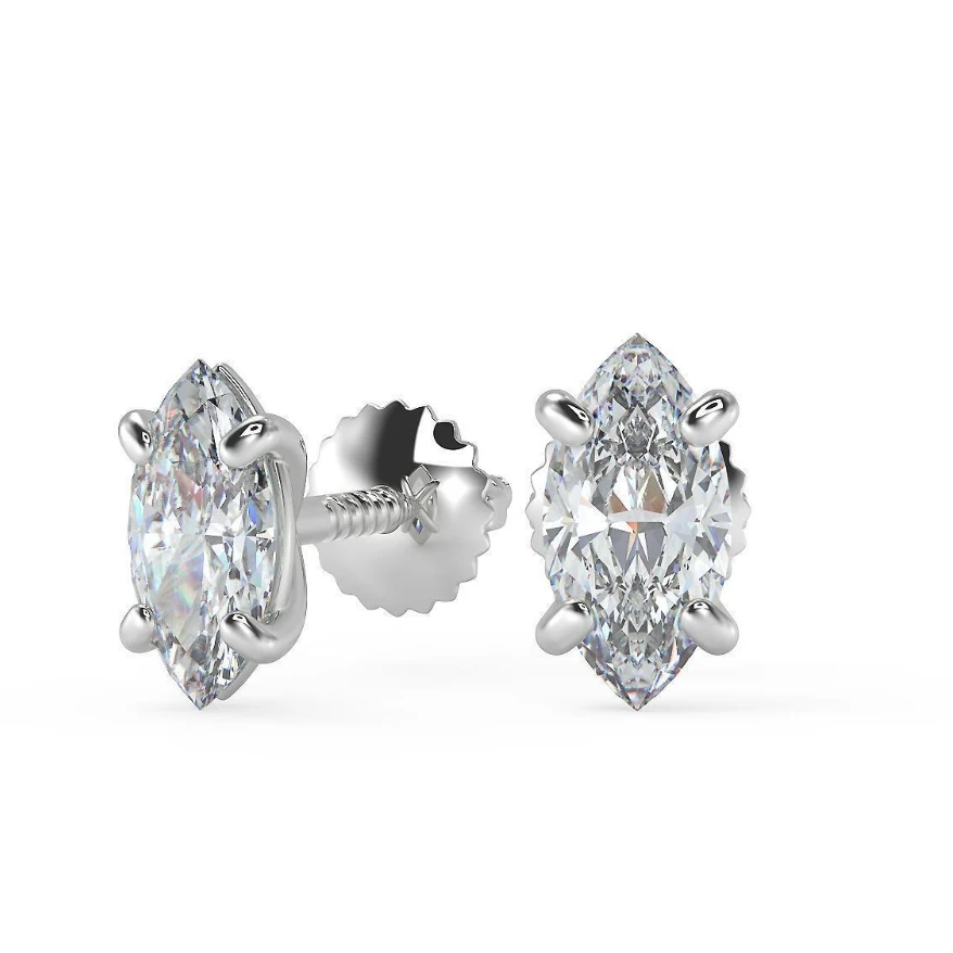 1.0Ct Fancy Marquise Lab Grown CVD HPHT Diamond EF VS Stud Martini Daily Wear Earrings 14k White Gold IGI NGIC Certificate