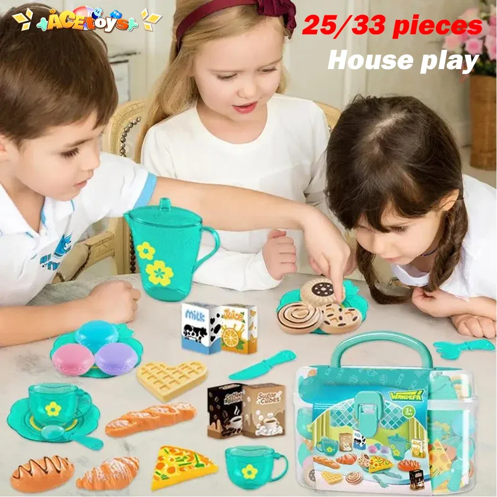 Girl Pretend Play Simulation Food Cake Snack Set Tableware Play House Outdoor Kitchen DIY Afternoon Tea Game Toy for Kids Gifts
