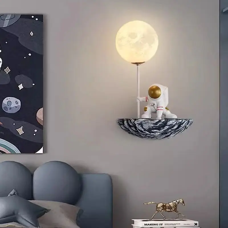 Moderna lâmpada de parede led resina lua astronauta parede planetária mão colorida quarto das crianças cabeceira sala estar decoração iluminação