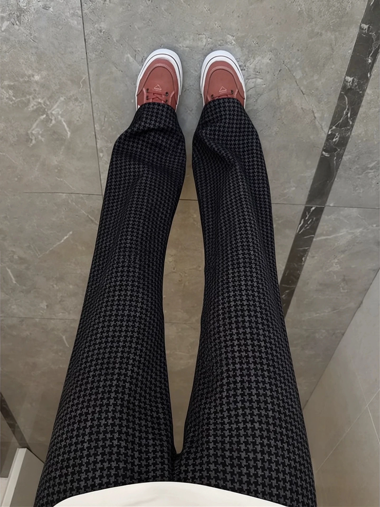 Black Plaid Casual Pants Men's Spring Autumn American Style Sporty High Waist Straight Leg Retro Fashion Trendy Sweatpants
