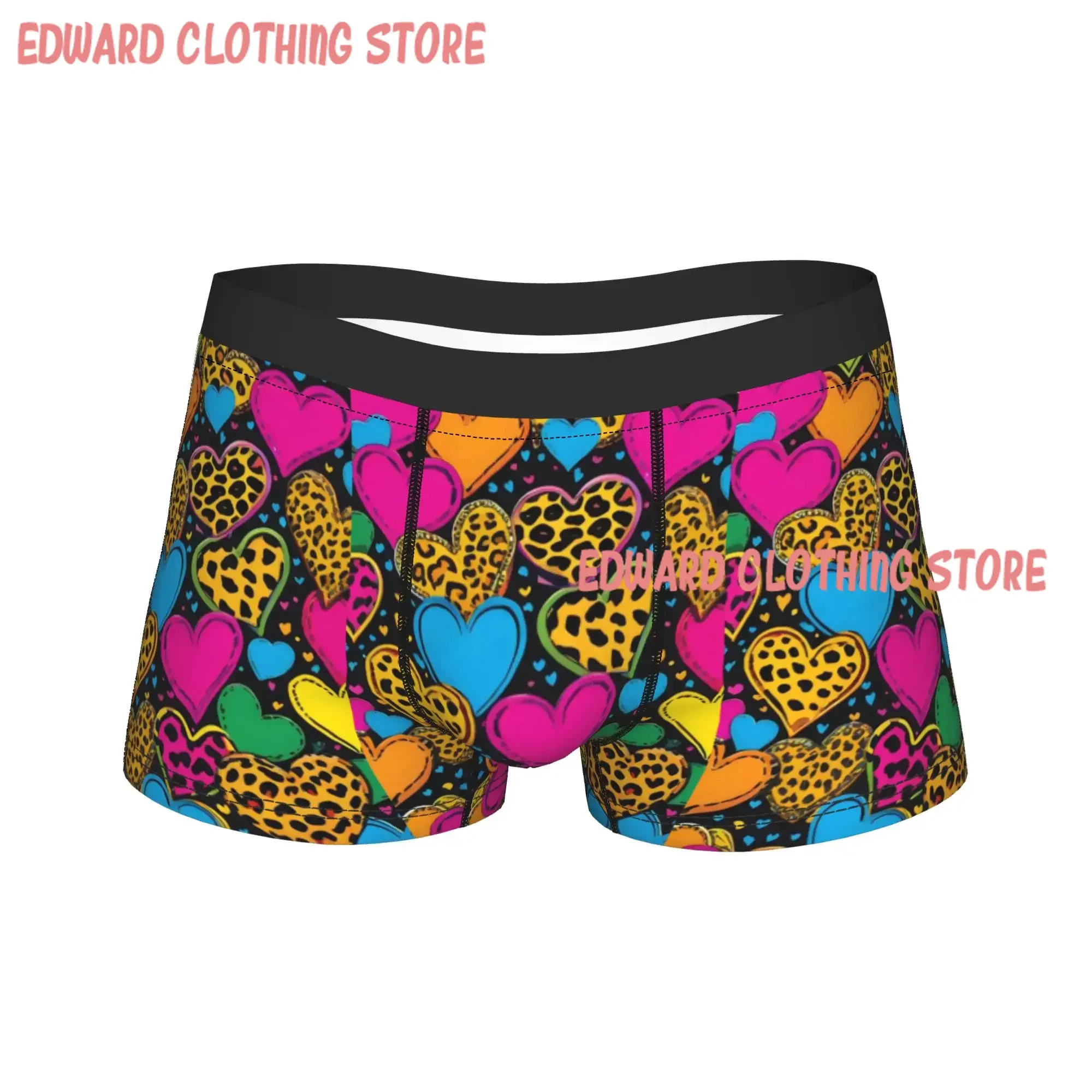 Heart Leopard Mix Underwear  Male Underpants Custom Comfortable Boxershorts Quality Shorts Briefs Big Size 2XL