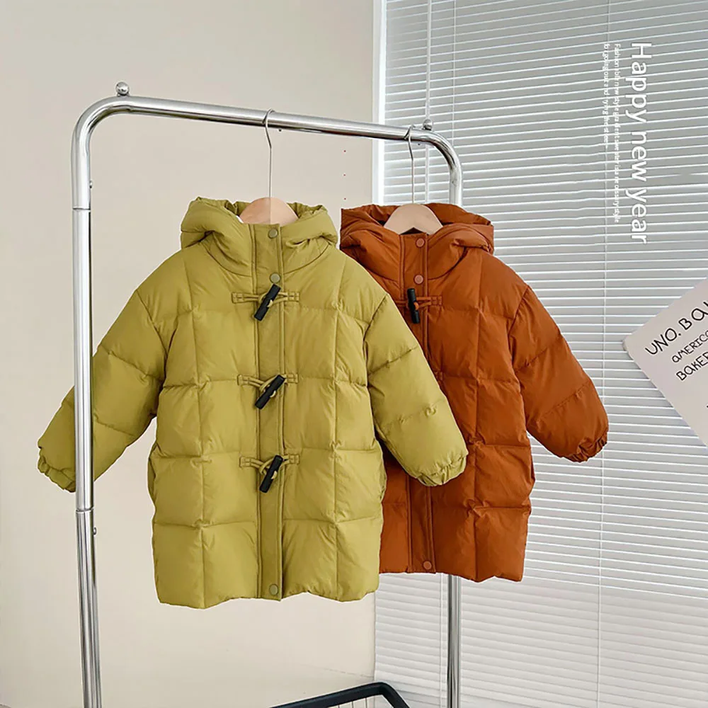 

Korean Autumn Winter Boys Girl Parkas Fashion Hooded Warm Long Kids Outerwear 2-8 Years Children's Winter Down Jackets