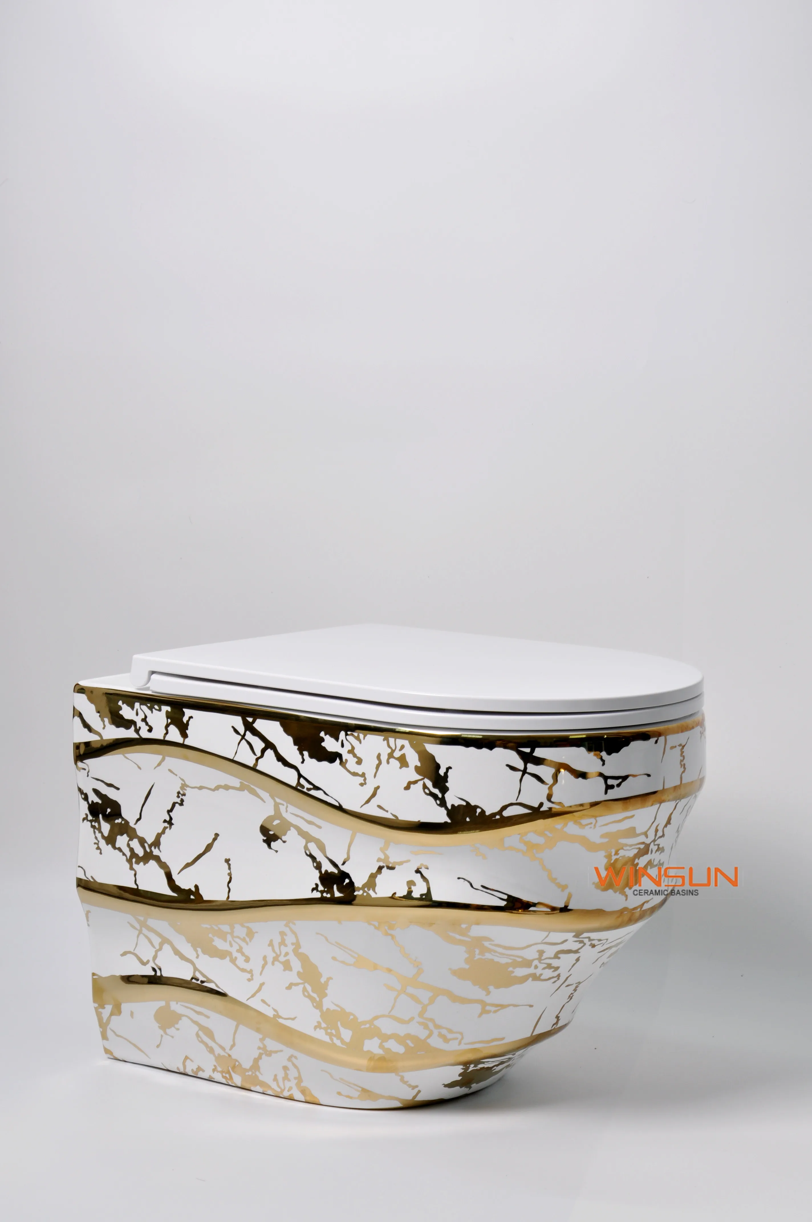 Golden ToiletWavy Europe Rimless Wall Mounted Toilet Floating Toilet Wc Bathroom Golden Wall Hung Toilet