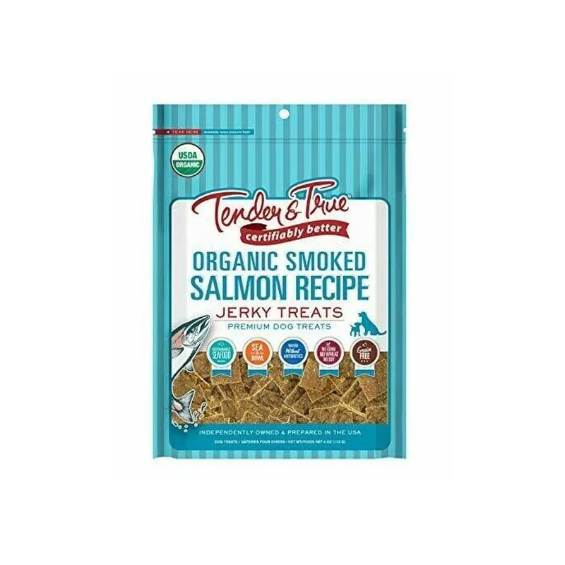 Tender & True Pet Nutrition Organic Salmon Recipe Jerky, 4 oz Bag