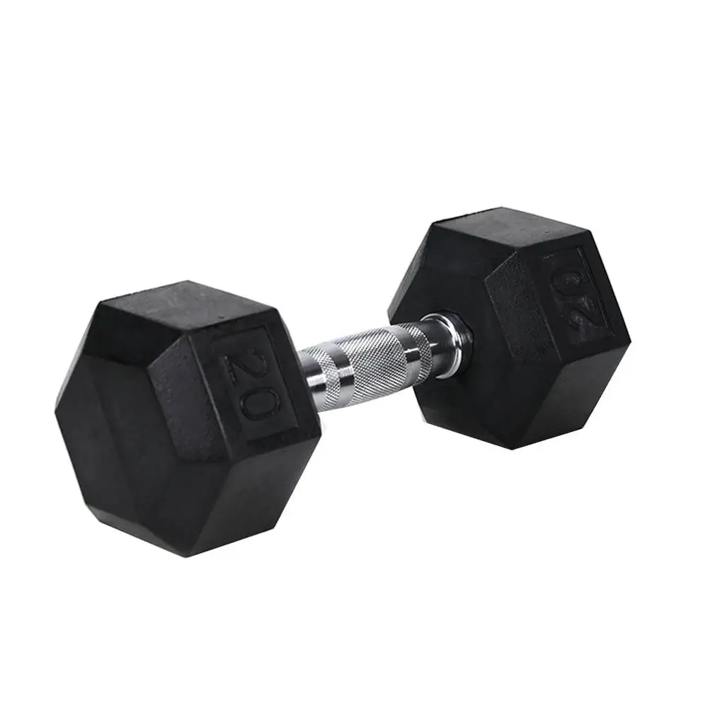 

Single 25LB HDRS Hex Dumbbell Rubber Coated Solid Cast Iron with Chrome Handle for Home Gym Full Body Strength Training Black