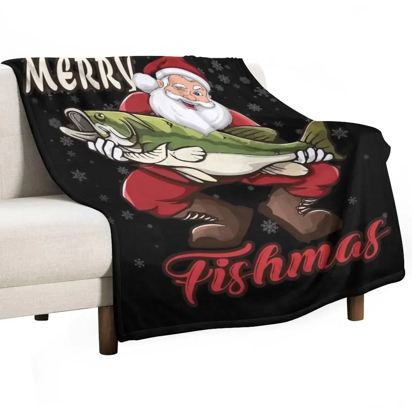 

Merry Fishmas - Funny Bass Fish Fishing Christmas Santa Xmas X-mas Holiday Xmas Gift Idea Throw Blanket Kid'S Quilt Blankets