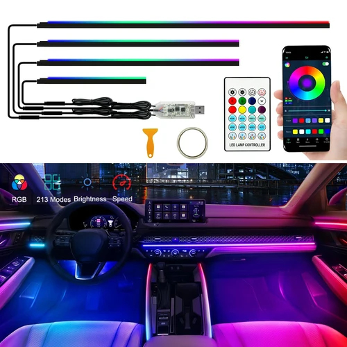 Luces ambientales universales sinfónicas para coche, lámpara LED Interior RGB Streamer, Control por aplicación USB remoto para Tesla Model 3 Y S X