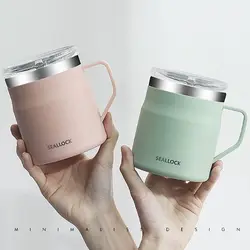 with Lid Water Cup Household Double Layer 304 Stainless Steel Coffee Mug Office Heat-resistant Couple Tumbler