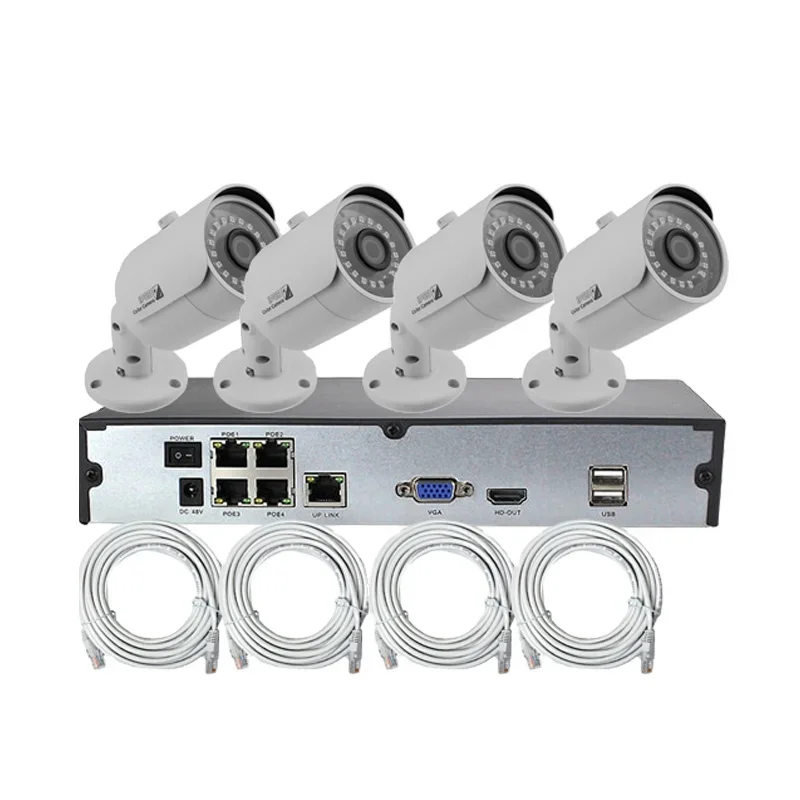 

4CH 2MP Home Use Wired Bullet POE IP Camera Hotselling Cheap Surveillance Security Camera NVR Kits 1080P