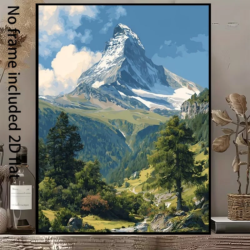 2D Flat, 2D Flat, [2D Flat] 1pc Decorative Canvas Painting Majestic Snow Mountain And Lush Green Forest Intertwined Canvas Ar