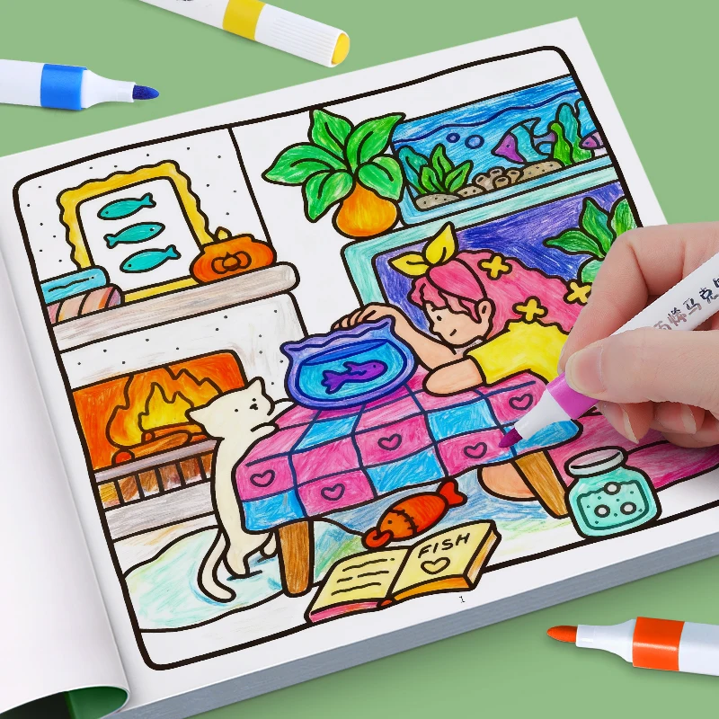 Livre de peinture peint pour enfants, livre de coloriage mignon et confortable pour filles, livre d'images, éducation précoce, illumination