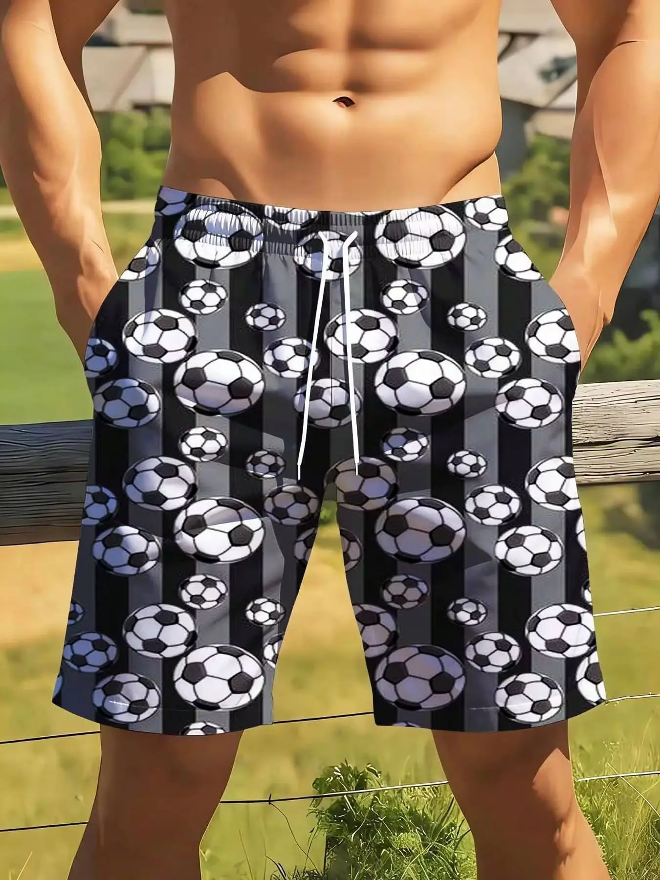 Men's Soccer Ball Pattern Casual Swim Trunks