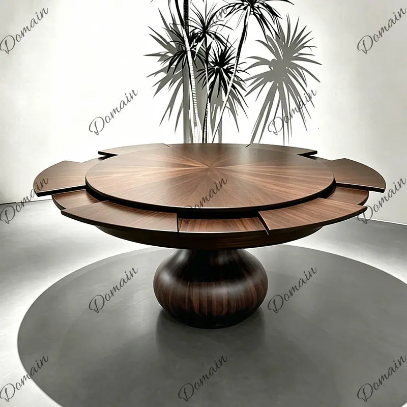 Rotating Extendable Dining Table with Lazy Susan Marble Top Solid Wood Drop Leaf Round Kitchen Table for Home