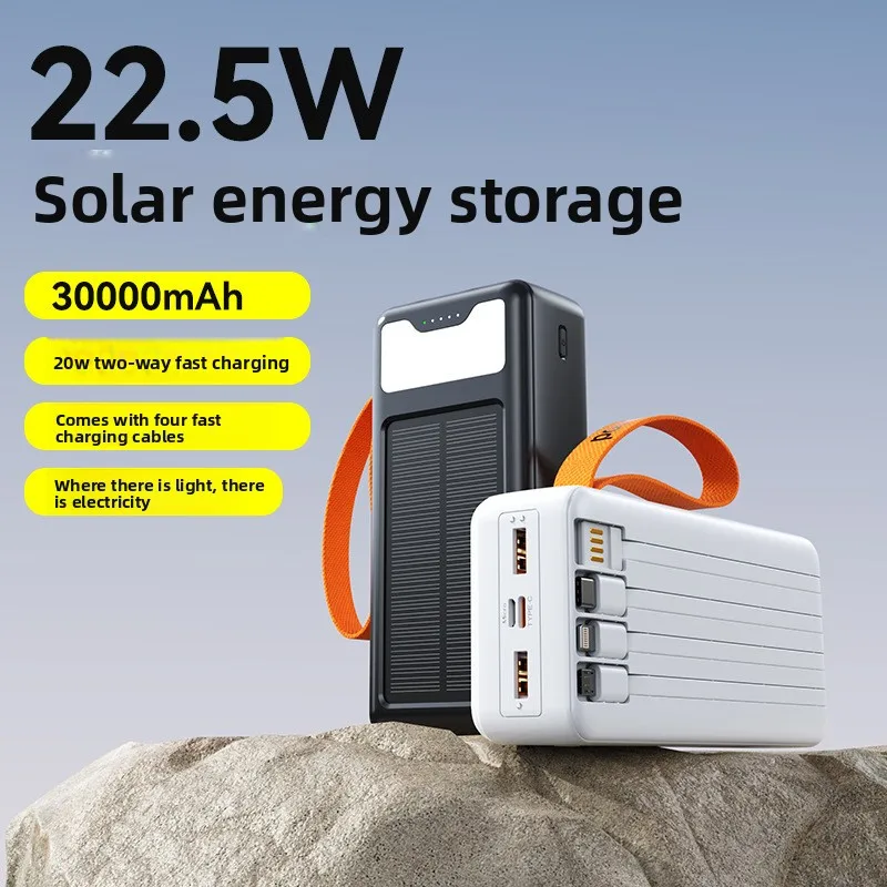 

Портативный аккумулятор емкостью 10000 мАч с подсветкой, креативный дизайн, быстрое зарядка на солнечной батарее с двусторонней солнечной батареей, встроенный аккумулятор с кабелем