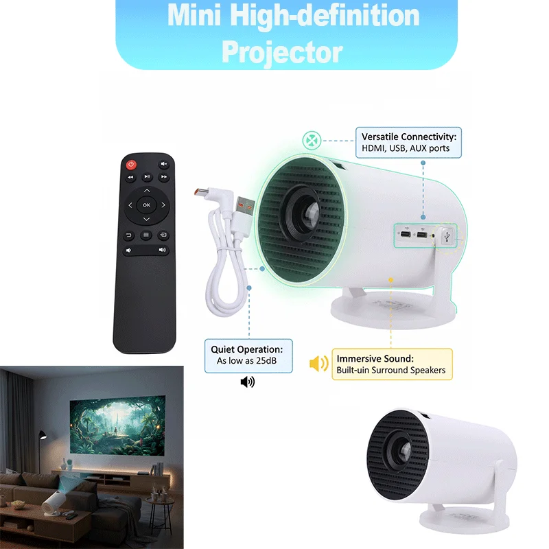 

Портативный проектор для домашнего кинотеатра, видеопроектор с несколькими портами, низким уровнем шума, 240 [единиц] ° Портативный Wi-Fi видеопроектор с функцией поворота