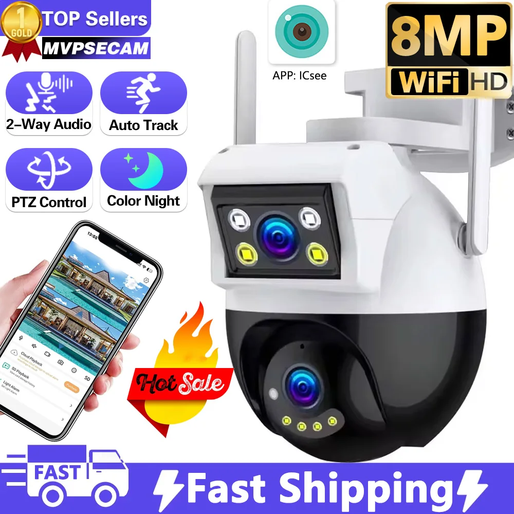 

ICsee 4K 8MP UHD Video WIFI Surveillance Camera Two Way Audio Full Color AI Tracking Outdoor Smart Home CCTV Security Camera PTZ