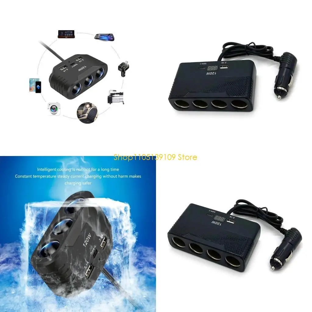 120W Power Plug Splitter USB Charging Extension Cord