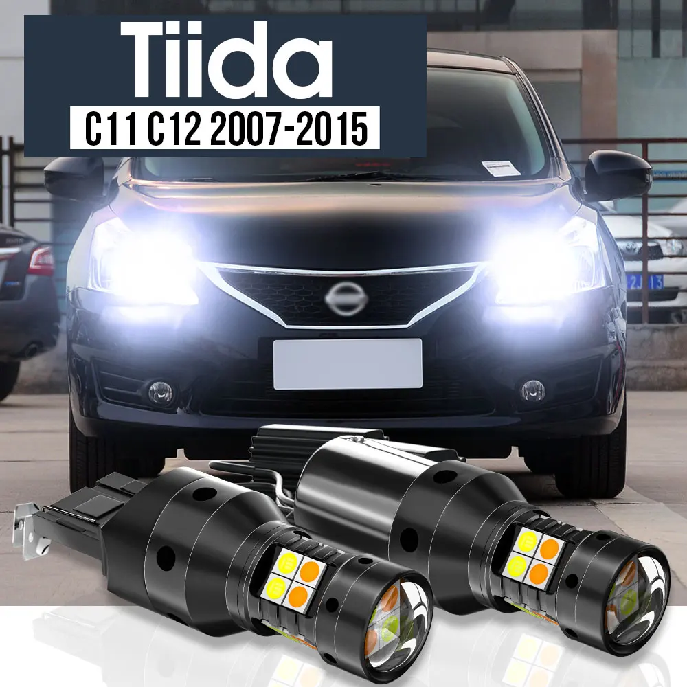 2pcs LED Dual Mode Turn Signal+Daytime Running Light Blub DRL Canbus Accessories For Nissan Tiida C11 C12 2007-2020 2008 2009 20