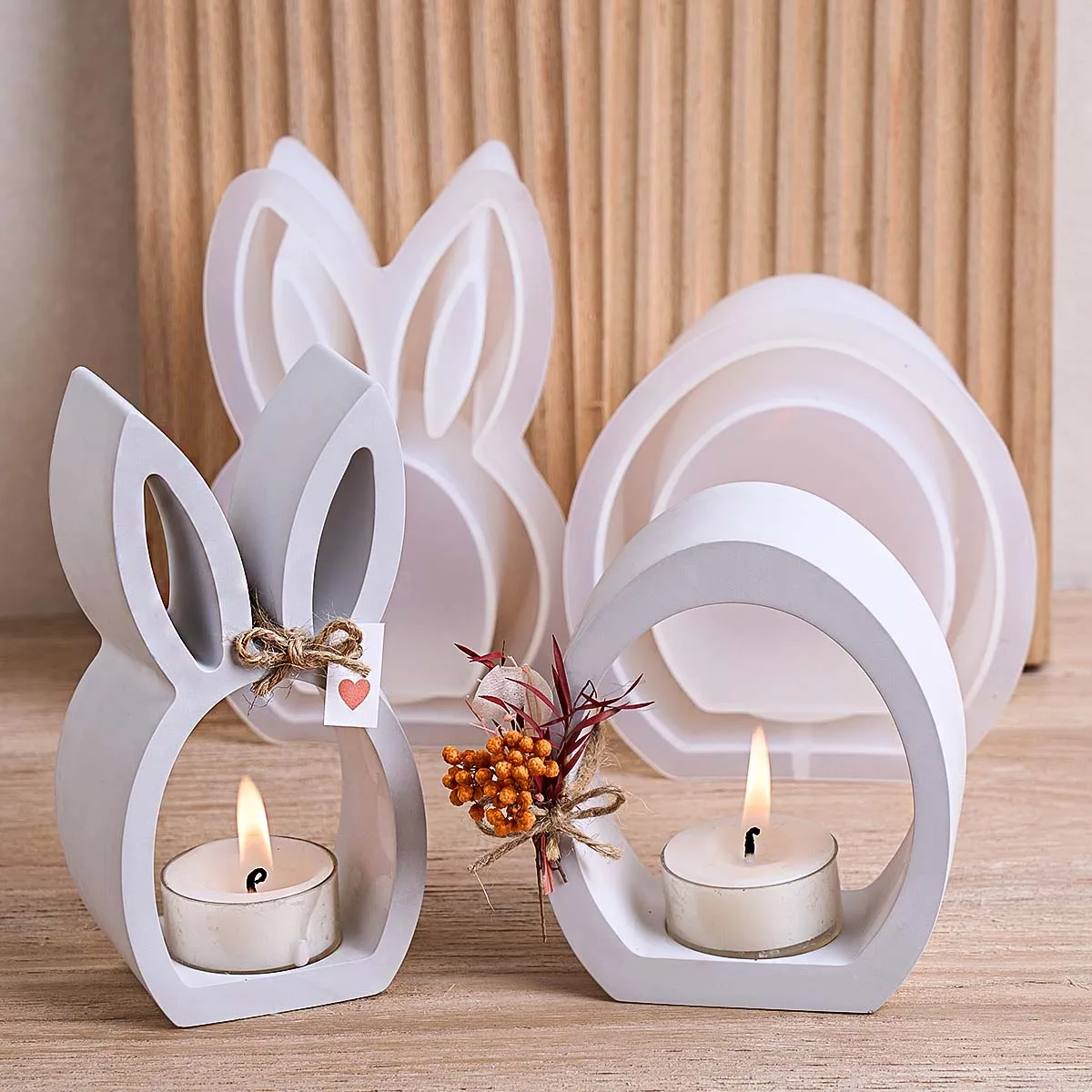 Osterhase Ornamente Silikonform DIY Handgemachte Hohle Kaninchen-Ei Kerzenhalter Gips Harz Handwerk Gießformen Wohndekoration