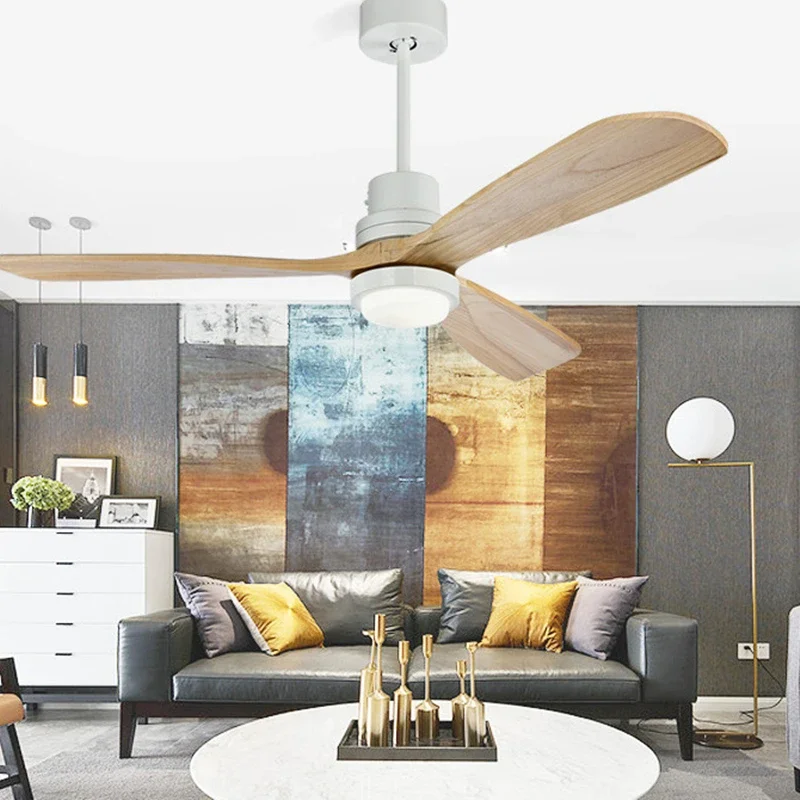 Modern Remote Control 52 Inch Wooden Blades Retro Ceiling Fan With AC220V Input 15W Ceiling lights ceiling fans