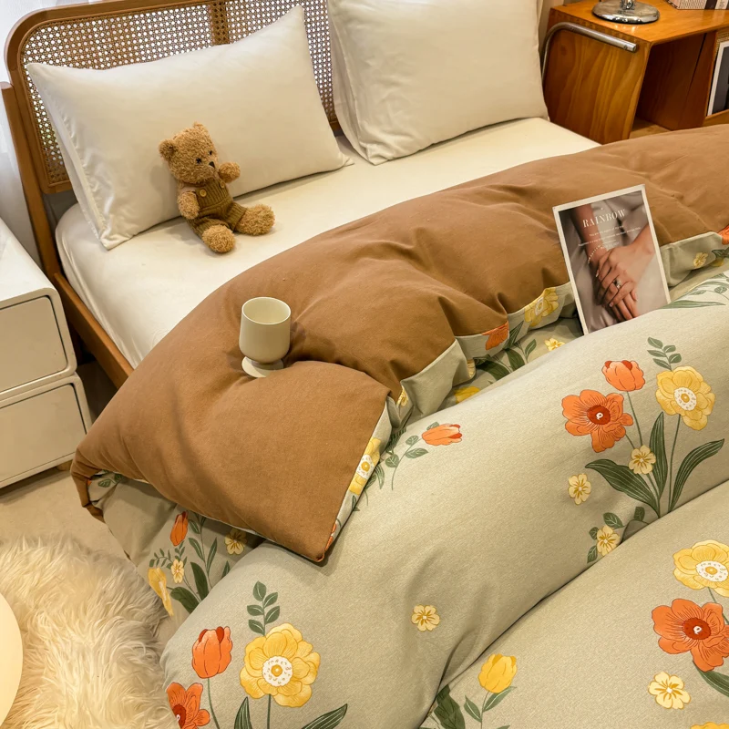 1Pc Classic Flower Print Duvet Cover 100% Cotton Thickened Queen Size Quilt Cover Skin-friendly Soft Bedding for Kids Aldults